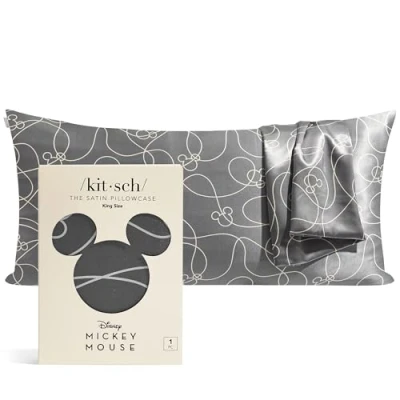 Image of Disney Mickey Mouse x Kitsch Satin Pillowcase with Zipper Softer Than Silk, Cooling Pillow Case for Hair &amp; Skin, Wrinkle Free, Machine Washable, King Size (19x36)