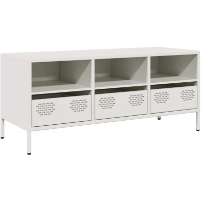 Image of vidaXL Industrial White TV Media Cabinet Stand with Cold Rolled Steel, 2 Drawers &amp; Compartments Modern Entertainment Console 101.5x39x43.5 cm for Living Room Bedroom