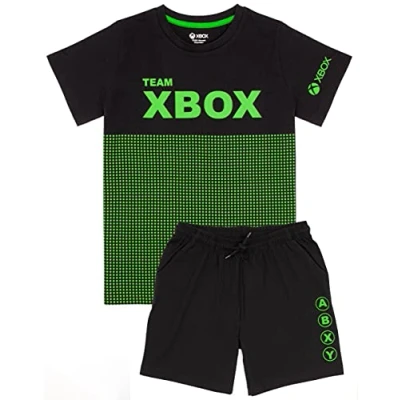 Image of Xbox Pyjamas For Boys Kids Green OR Black Colour Options T Shirt &amp; Shorts Gamer Pjs Game Console Merchandise Gifts 9 10 Years