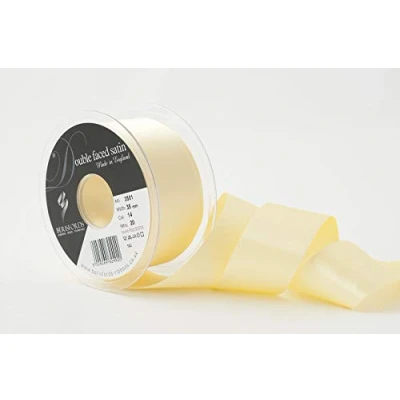 Image of Berisfords Double FACE Poly Satin Ribbon, Pale Lemon, 35 mm