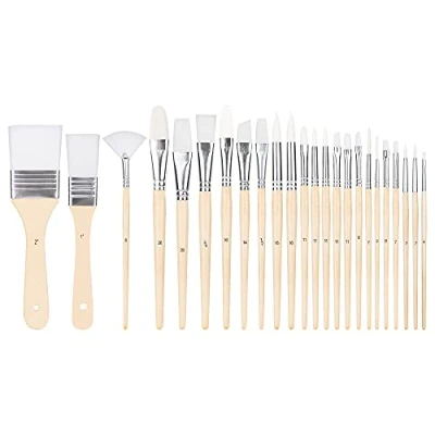 Image of Amazon Basics Art Paint Brush Set, 24 Count Different Sizes for Artists, Adults &amp; Kids, Wood Color