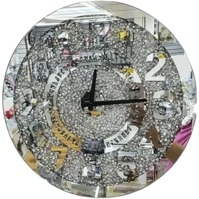 Image of JAYOGLA Loose Diamante Wall Clock Elegant Luxury Diamond Crystal Mirror Crushed Jewel Roman For Home Office Living Room Bedroom Decoration 40X40cm silver