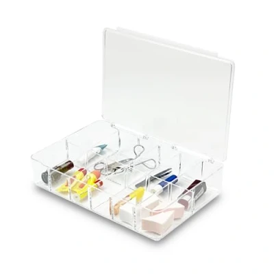 Image of Addis Multi Compartment Clear Acrylic Make Up Cosmetic Craft Diy Storage Organiser Box With Lid, Acrylic, 6.5 Height
