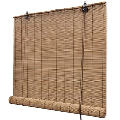 Image of &quot;vidaXL Natural Brown Bamboo Roller blinds 140 x 160 cm Light Filtering Window Cover, Easy to Clean Versatile and Eco Friendly Interior Accessory&quot;