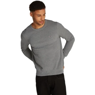 Image of Tommy Hilfiger Men’s Essential Structure Crew Neck Regular Fit Jumper, Grey (Medium Heather), XXL