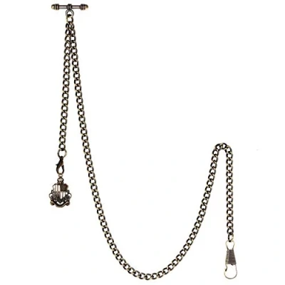 Image of TREEWETO Men&#039;s Albert Chain Pocket Watch Curb Link Key 2 Hooks with Antique Shield Bronze Pendant Design Charm Fob T Bar