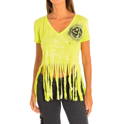 Image of Zumba Womenss short sleeved V neck sports T shirt Z1T00401 Green Size Large