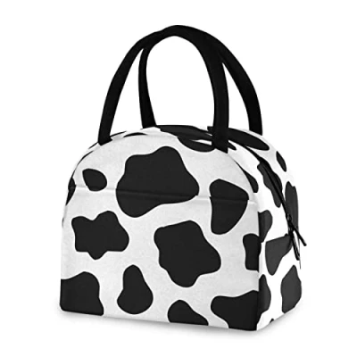 Image of Cow Print Lunch Bag for Women Men Reusable Insulated Tote Office Work School Picnic Hiking