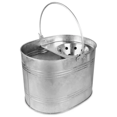 Image of ASAB 13L Heavy Duty Industrial Metal Mop Bucket with Wringer Galvanised Steel Easy Lifting Handle Durable for Home Bathroom Kitchen Office General Cleaning
