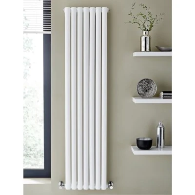 Image of 1800 High Anthracite &amp; White Double Oval Tube Central Heating Radiators. Vertical column Panel Heater (White x 420 Double)