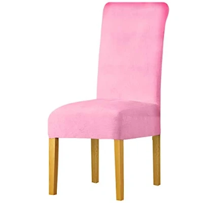 Image of LANSHENG Stretchy Chair Covers for Dining Room Chairs,Stretch Spandex with Elastic Band Chaircover,Velvet Large Slipcovers Restaurant Hotel Party Banquet (Pink,2 Pack(M))
