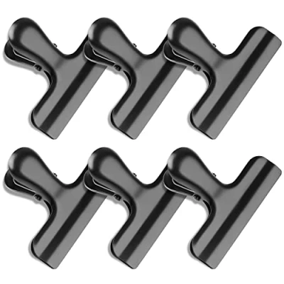 Image of 6 Pack Bag Clips, Stainless Steel Chip Clip, Black Clips Food for Food, Heavy Duty Air Tight Seal Kitchen Snack Clamp