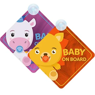 Image of Baby on Board Sign Unicorn/Lion Twin Pack for Car, 2pcs Kids Safety Warning with Suction Cups