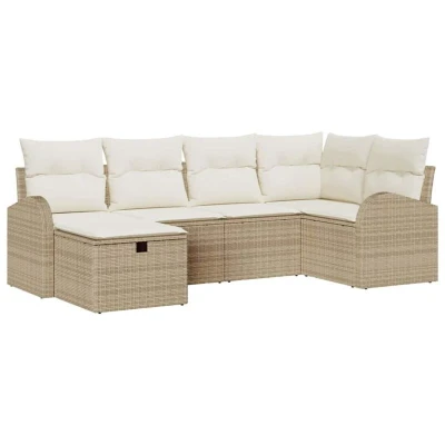 Image of vidaXL 6 Piece Garden Sofa Set with Cushions Beige Poly Rattan
