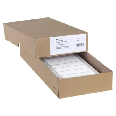 Image of HERMA Continuous Computer Labels, 88.9 x 23.0 mm, Single Track, 2000 Pieces, Self Adhesive, Labels with Guide Hole Edge, Matte, Blank Paper White