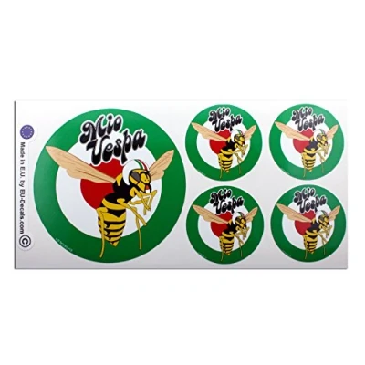 Image of 1X 100mm 4* &amp; 4X 50mm 2&quot; MioVespa logo wasp green Laminated Decal Sticker classic retro for vespa helmet scooter collection