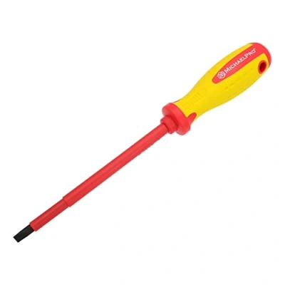 Image of MichaelPro 6.5 x 150mm Slotted Head Insulated Electricians Screwdriver, Professional VDE Screwdriver with Magnetic Tip, CR MO Steel MP002033