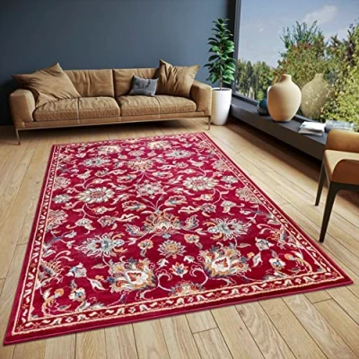 Image of Hanse Home Caracci Oriental Rug Runner Classic Densely Woven with Ornaments and Flower Motifs Soft Short Pile for Bedroom, Dining Room, Living Hallway, Kitchen Red, 160 x 235 cm
