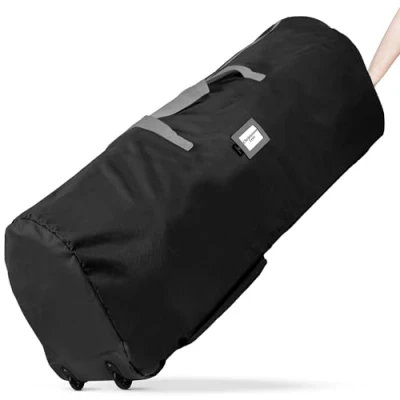 Image of Rolling Tree Storage Bag for 9 Foot Artificial Christmas Holiday Tree. Zippered Bag, Carry Handles and Wheels Easy Transport. Protects Against Dust, Insects, Moisture. (BLACK)