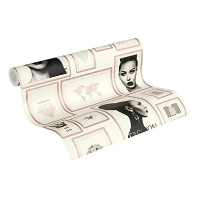 Image of Livingwalls Fancy Wallpaper Metropolitan Stories Non Woven Lola Paris 10.05 m x 0.53 Pink Black White Made in Germany 369183 36918 3