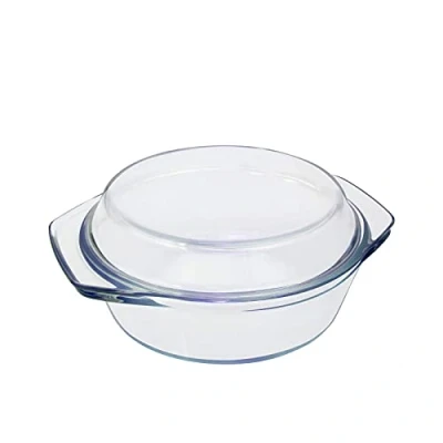 Image of Small Glass Casserole Dish with Lid, 1L 16cm, Individual, Microwaveable, Oven Proof