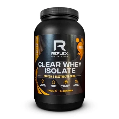 Image of Reflex Nutrition Clear Whey Isolate Protein Powder 20g of Protein, Low Sugar, Fat Muscle Growth &amp; Hydration Light and Refreshing Fruit Juice Style Flavours (Tropical, 1.2kg, 34 Servings)