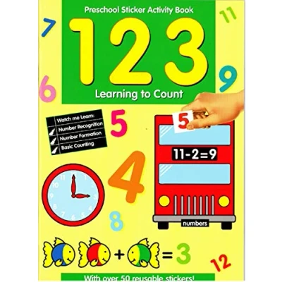 Image of 3 Assorted Preschool Sticker Activity Books Maths English Spelling Childrens Learning Aids (Learning To Count)