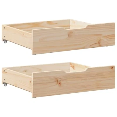 Image of vidaXL Under Bed Drawers with Wheels Solid Pinewood Storage Solution 65x55x16 cm Set of 2 for Bedroom Brown