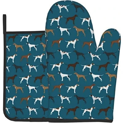 Image of English Pointers Dog Breed Blue Oven Mitts And Pot Holders,Cooking Gloves, Heat Resistant Baking