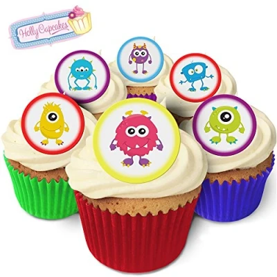 Image of 24 Edible Pre Cut Wafer Round Cake Toppers: Monsters