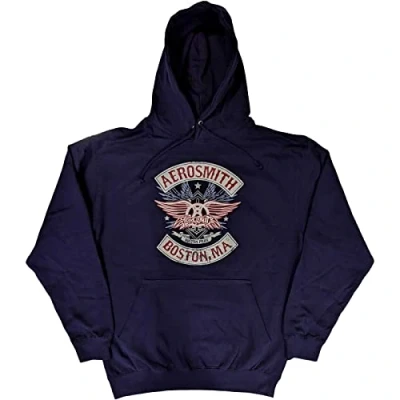 Image of Aerosmith Hoodie Boston Pride Band Logo Official Unisex Navy Blue Pullover XL