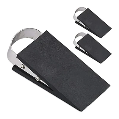 Image of Relaxdays Door Wedge, Stainless Steel, Black/Silver, 2 x 4 9.5 cm