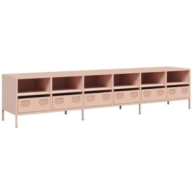 Image of vidaXL pink tv stand cold rolled steel console/storage cabinet with 6 drawers &amp; compartments 202x39x43.5cm