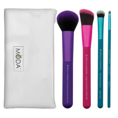 Image of MODA Royal &amp; Langnickel Full Size Complete 5pc Makeup Brush Set with Pouch, Includes Multi Purpose Powder, Angle Foundation, Domed Shadow, and Liner Brushes, Multicolor