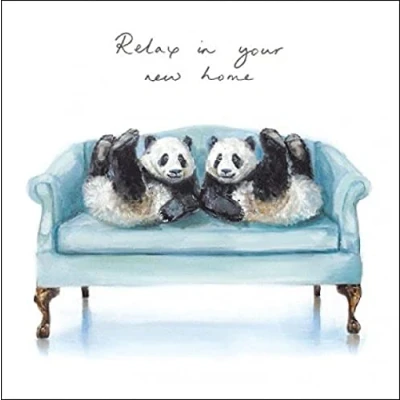 Image of Adorable Pandas Relax in Your New Home Card
