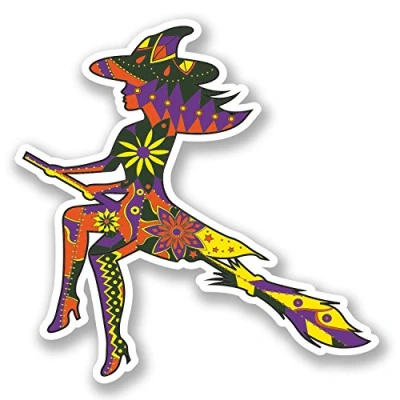 Image of 2 x Witch on Broomstick Vinyl Decal Sticker Tablet Laptop Car Window Fun #5607 (10cm 10cm)