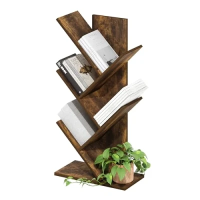 Image of Furinno Tree Bookshelf 5 Tier Floor Standing Bookcase, Amber Pine