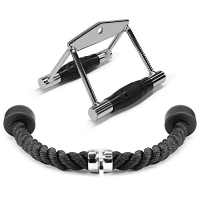 Image of Yes4All Unisex Jxlx Double D Handle Cable Attachment and Tricep Pull Down Rope 2 in 1 Combo for Machin, E. Handle+TricepRope, 25lbs UK