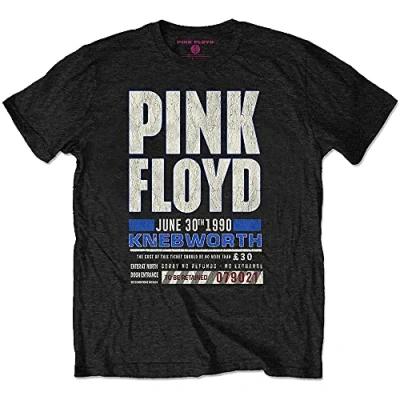 Image of Pink Floyd T Shirt Knebworth 1990 Ticket Blue Band Logo Official Black XXL