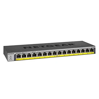 Image of NETGEAR PoE Switch 16 Port Gigabit Ethernet Unmanaged Network (GS116PP) with x PoE+ @ 183 W, Desktop, Wall Mount or Rackmount, and Limited Protection