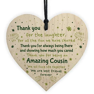 Image of RED OCEAN Thank You For Cousin Wooden Heart Birthday Christmas Him Her