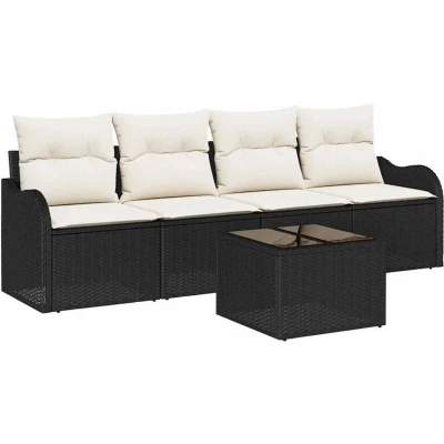 Image of vidaXL 5 Piece Garden Sofa Set with Cushions Black Poly Rattan
