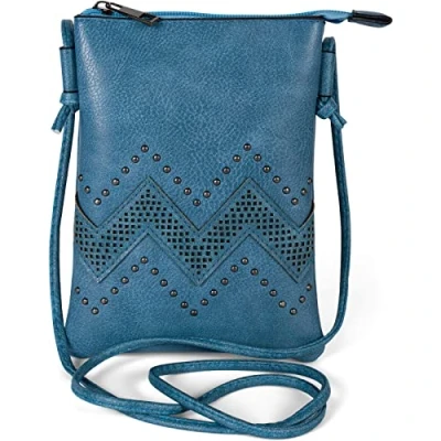 Image of styleBREAKER mini bag shoulder with zigzag cutout pattern and studs, bag, ladies 02012211, Colour:Blue