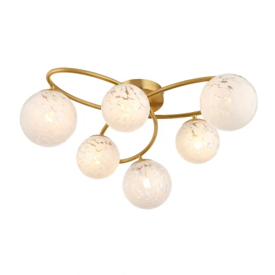 Image of Maye 6 Light Multi Arm Glass Semi Flush Ceiling Lamp Satin Brass