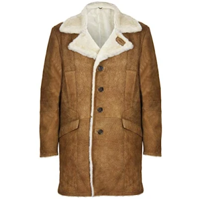 Image of Infinity Leather Mens Warm Sheepskin Trench Coat Managua Tan Size Small