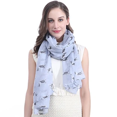 Image of Lina &amp; Lily Basset Hounds Dogs Print Large Scarf Lightweight (Light Blue)(Size: 180cm x 90cm)