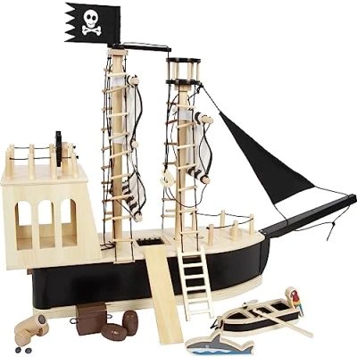 Image of small foot Wooden Pirate Bending Dolls, Large Toy Ship with Plenty of Accessories and Functions, 12411
