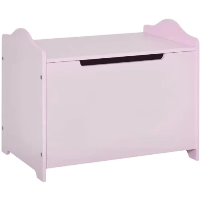 Image of HOMCOM Wooden Kids Toy Box Children Storage Organizer Chest Safety Hinge Playroom Furniture Pink