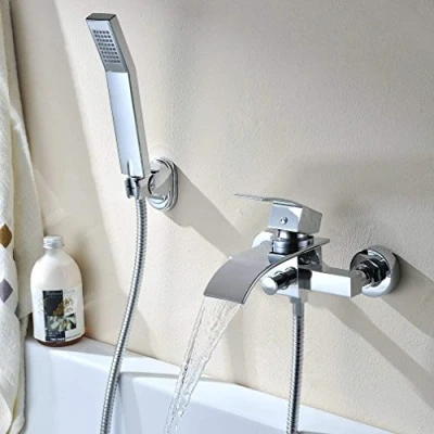 Image of Chrome Thermostatic Shower Mixer Modern Bar Valve Anti Scald Tap, Exposed with Bath Filler Spout