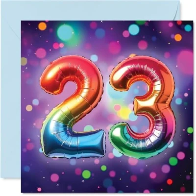 Image of 23rd Birthday Cards for Women Men Rainbow Foil Balloon Happy Card 23 Year Old Woman Man Grandson Daughter Brother Niece, 145mm Bday Greeting